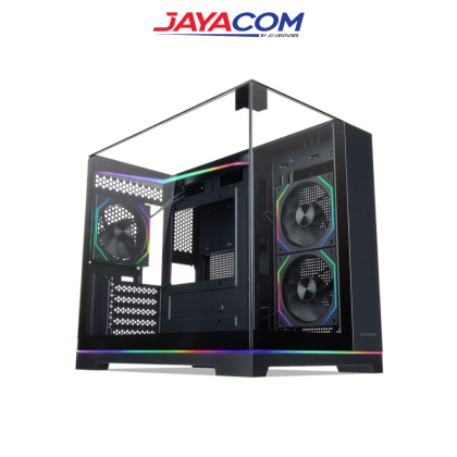 TECWARE VX PRISM M M-ATX GAMING CASE – BLACK (FREE 3X 120MM ARGB FANS / TRIPLE TEMPERED GLASS / PANORAMIC DESIGN)